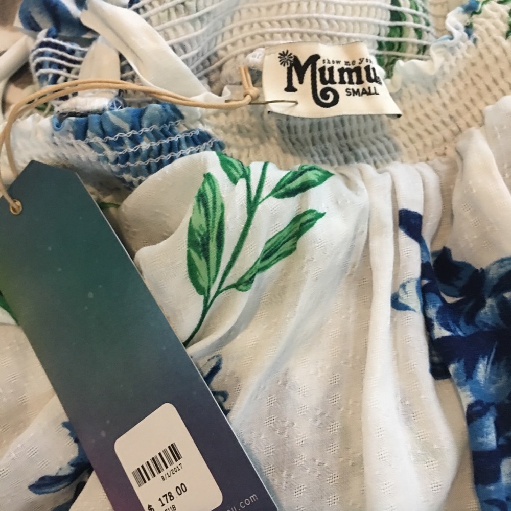 Show Me Your MuMu White Maxi Dress with Blue Floral & Green Leaf Print